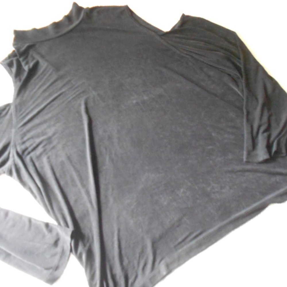 SOLD Slinky 3x - 5x Black Turtleneck Cold Shoulder Top